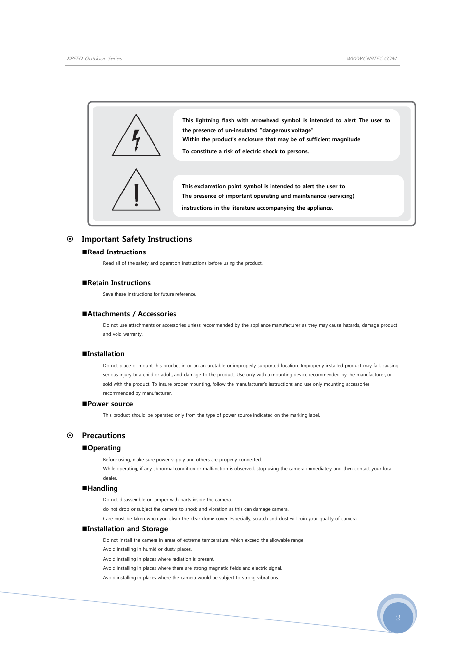 Important safety instructions, Precautions | CNB SS2965PXW User Manual | Page 2 / 42