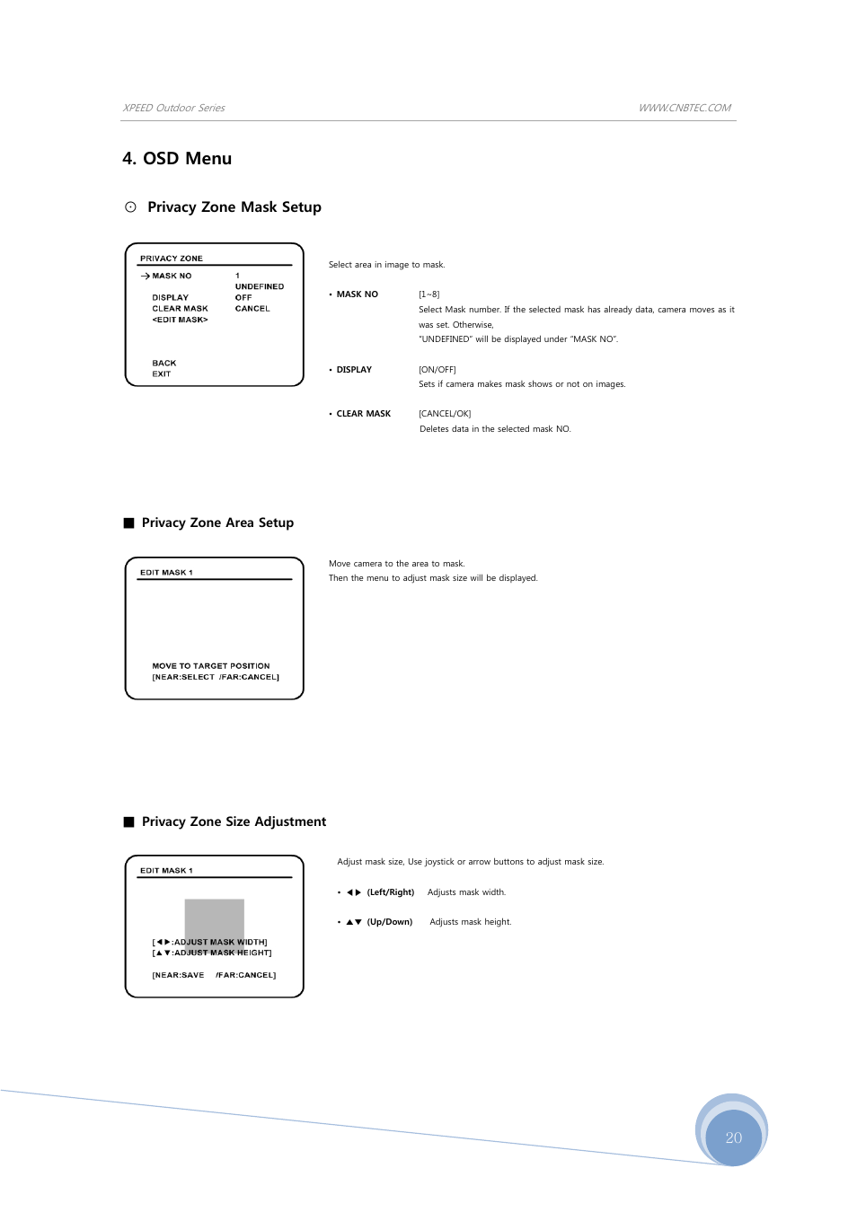 Osd menu, Privacy zone mask setup | CNB SS2965PXW User Manual | Page 20 / 42