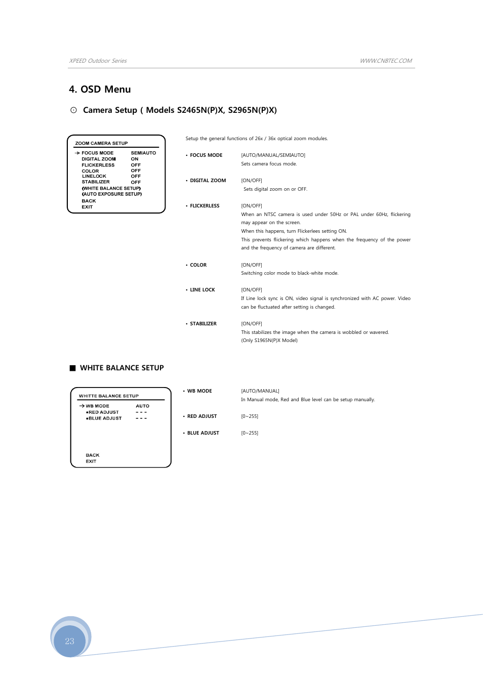 Osd menu, White balance setup | CNB SS2965PXW User Manual | Page 23 / 42