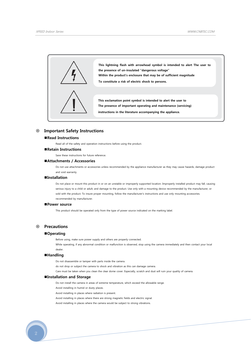 Important safety instructions, Precautions | CNB SBN-23Z27F User Manual | Page 2 / 39