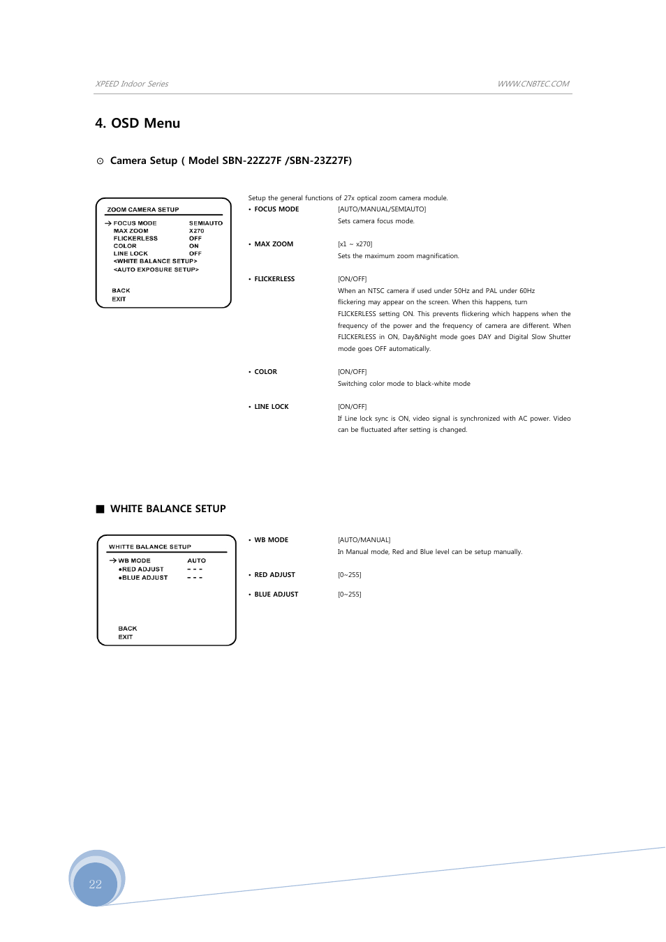 Osd menu | CNB SBN-23Z27F User Manual | Page 22 / 39
