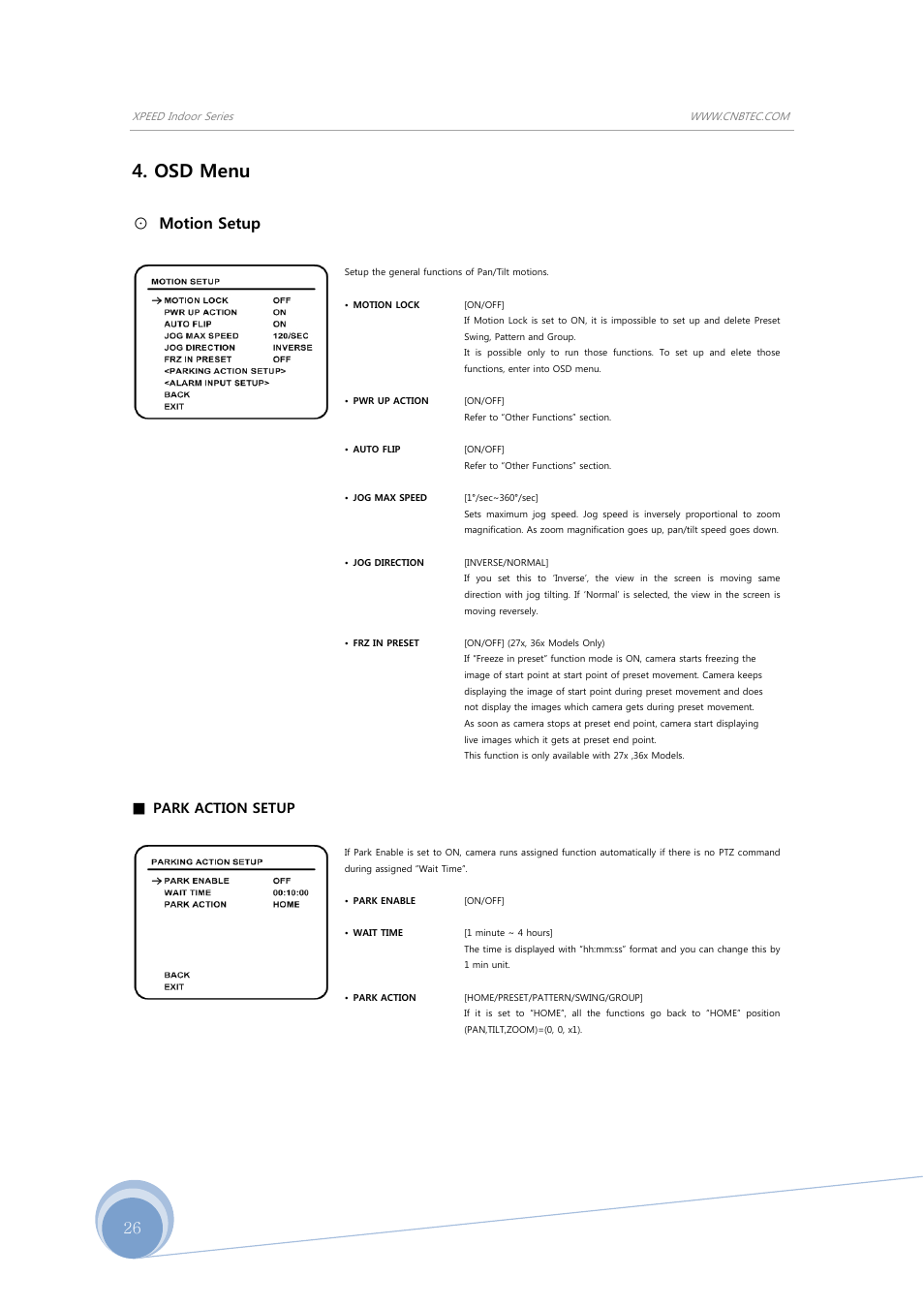 Osd menu, Motion setup | CNB SBN-23Z27F User Manual | Page 26 / 39