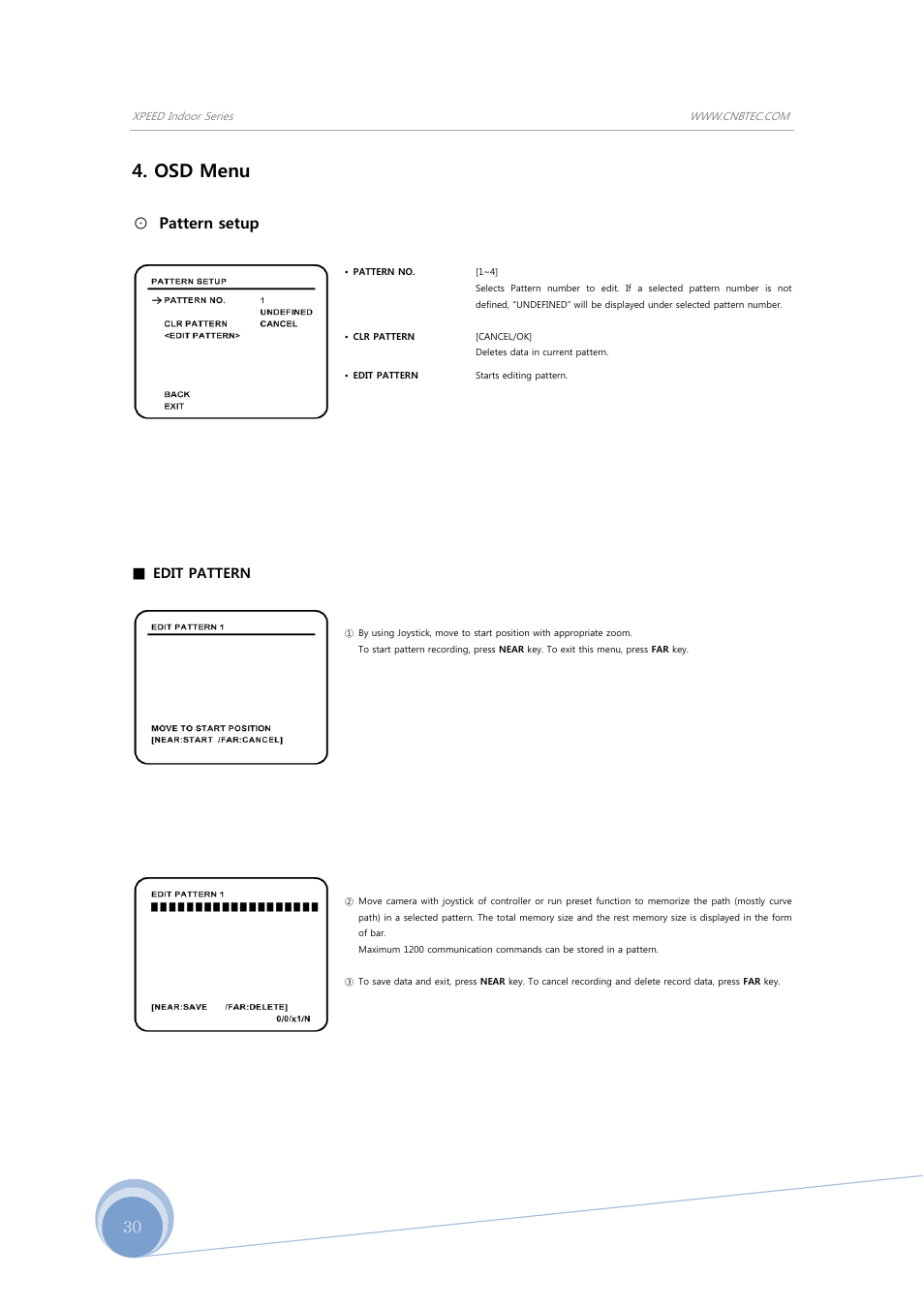 Osd menu, Pattern setup | CNB SBN-23Z27F User Manual | Page 30 / 39