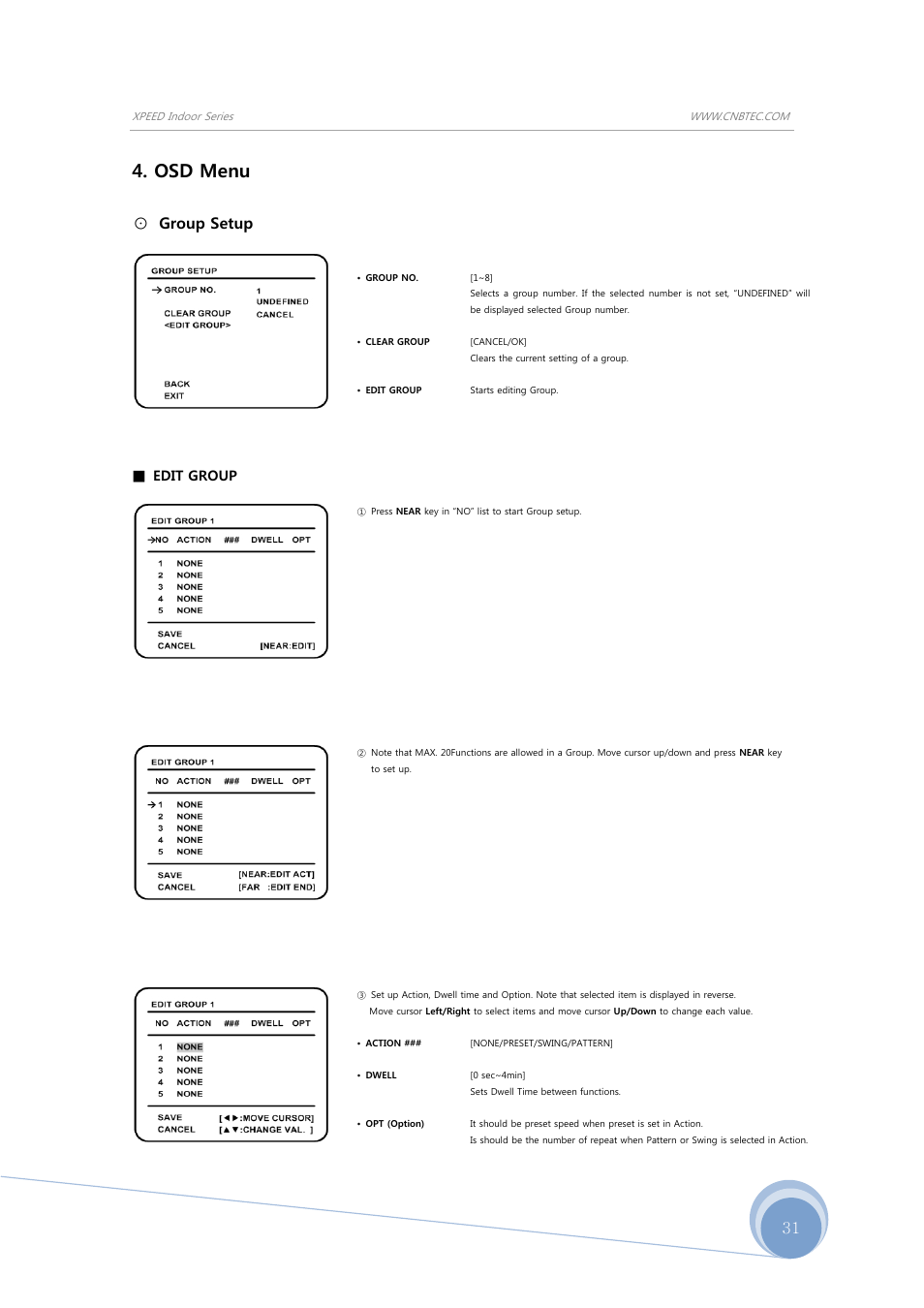 Osd menu, Group setup, Edit group | CNB SBN-23Z27F User Manual | Page 31 / 39