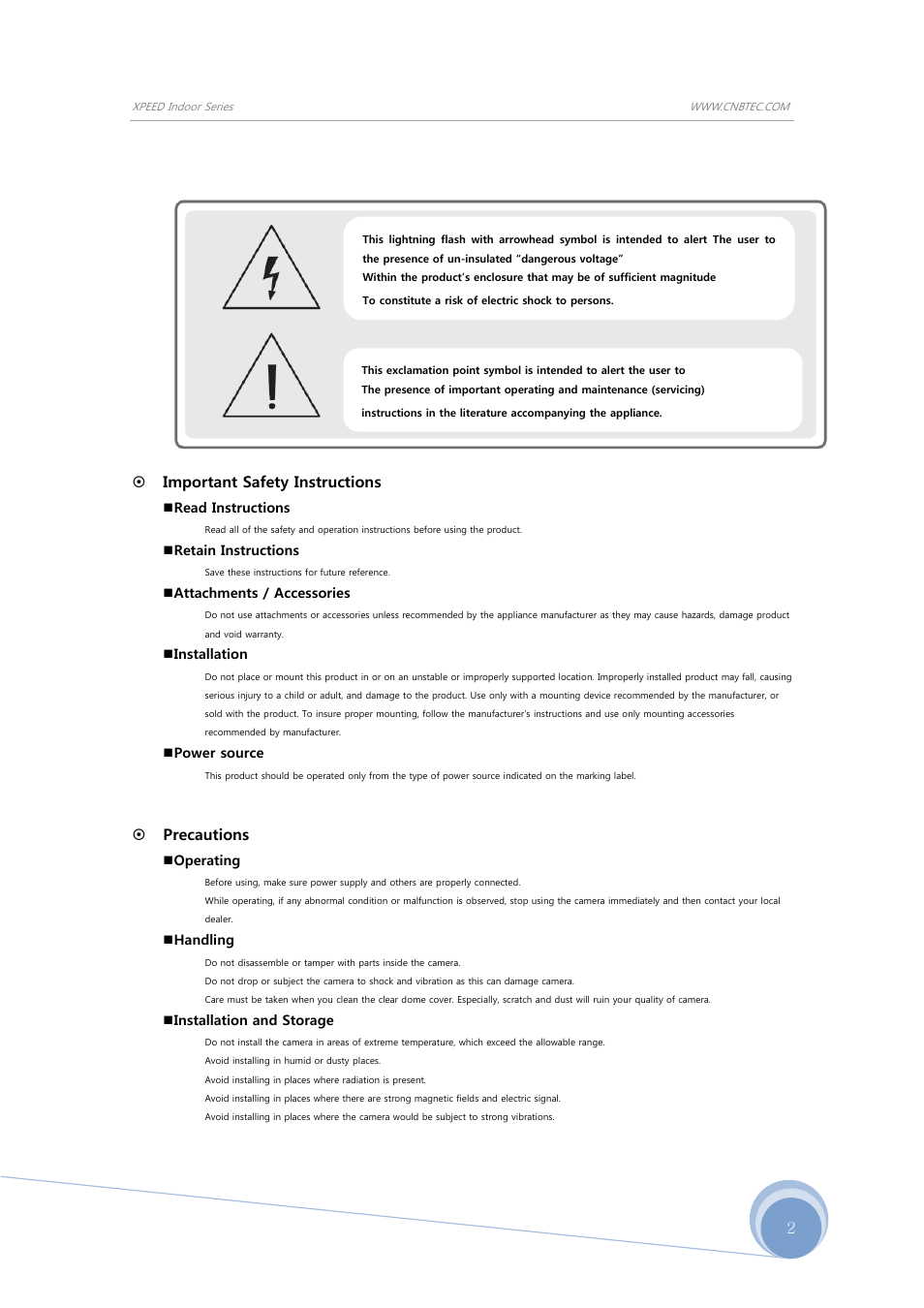 Important safety instructions, Precautions | CNB S1965PX User Manual | Page 2 / 42