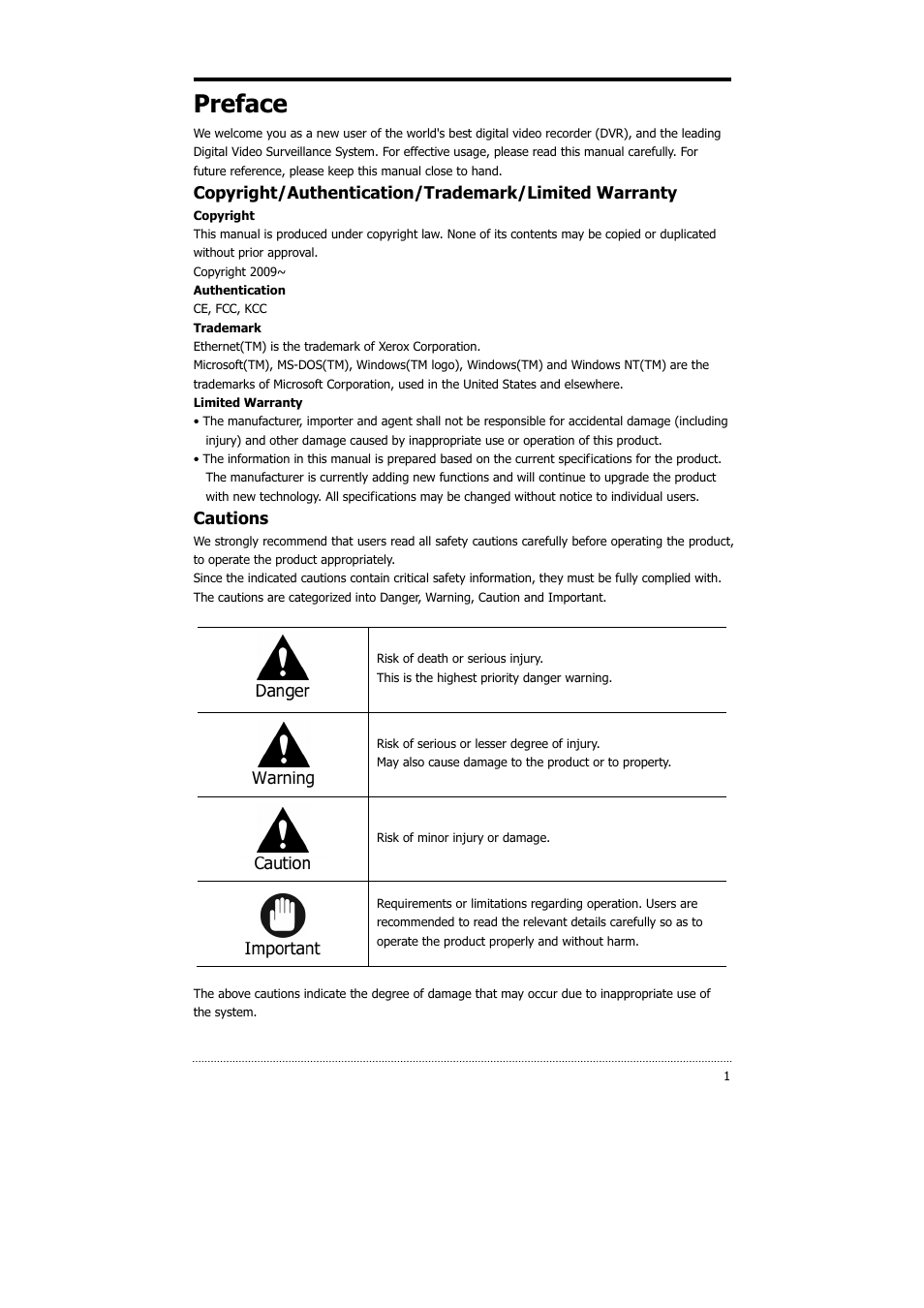 Preface, Cautions | CNB HDS4848E User Manual | Page 2 / 60