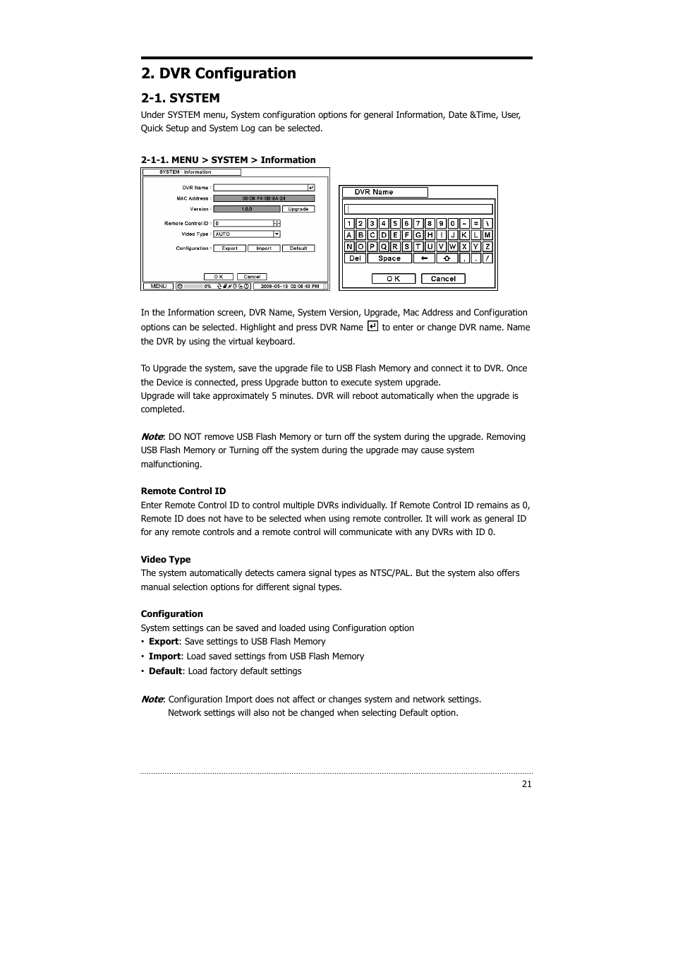 Dvr configuration, 1. system | CNB HDS4848E User Manual | Page 22 / 60