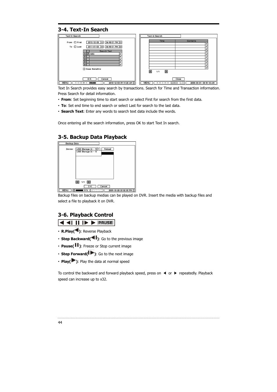 4. text-in search, 5. backup data playback, 6. playback control | CNB HDS4848E User Manual | Page 45 / 60