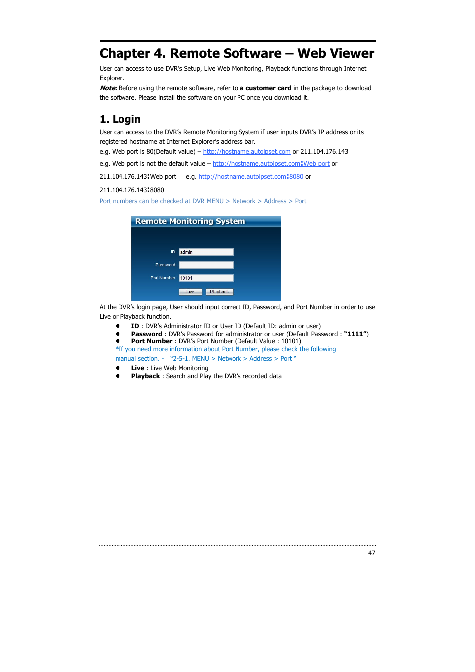 Chapter 4. remote software – web viewer, Login | CNB HDS4848E User Manual | Page 48 / 60