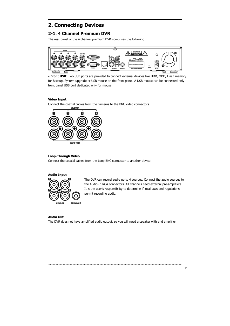 Connecting devices, 1. 4 channel premium dvr | CNB HDS4848DV User Manual | Page 11 / 59