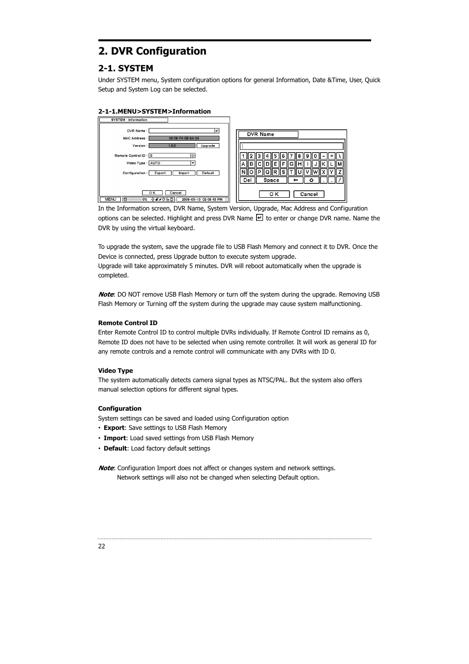 Dvr configuration, 1. system | CNB HDS4848DV User Manual | Page 22 / 59