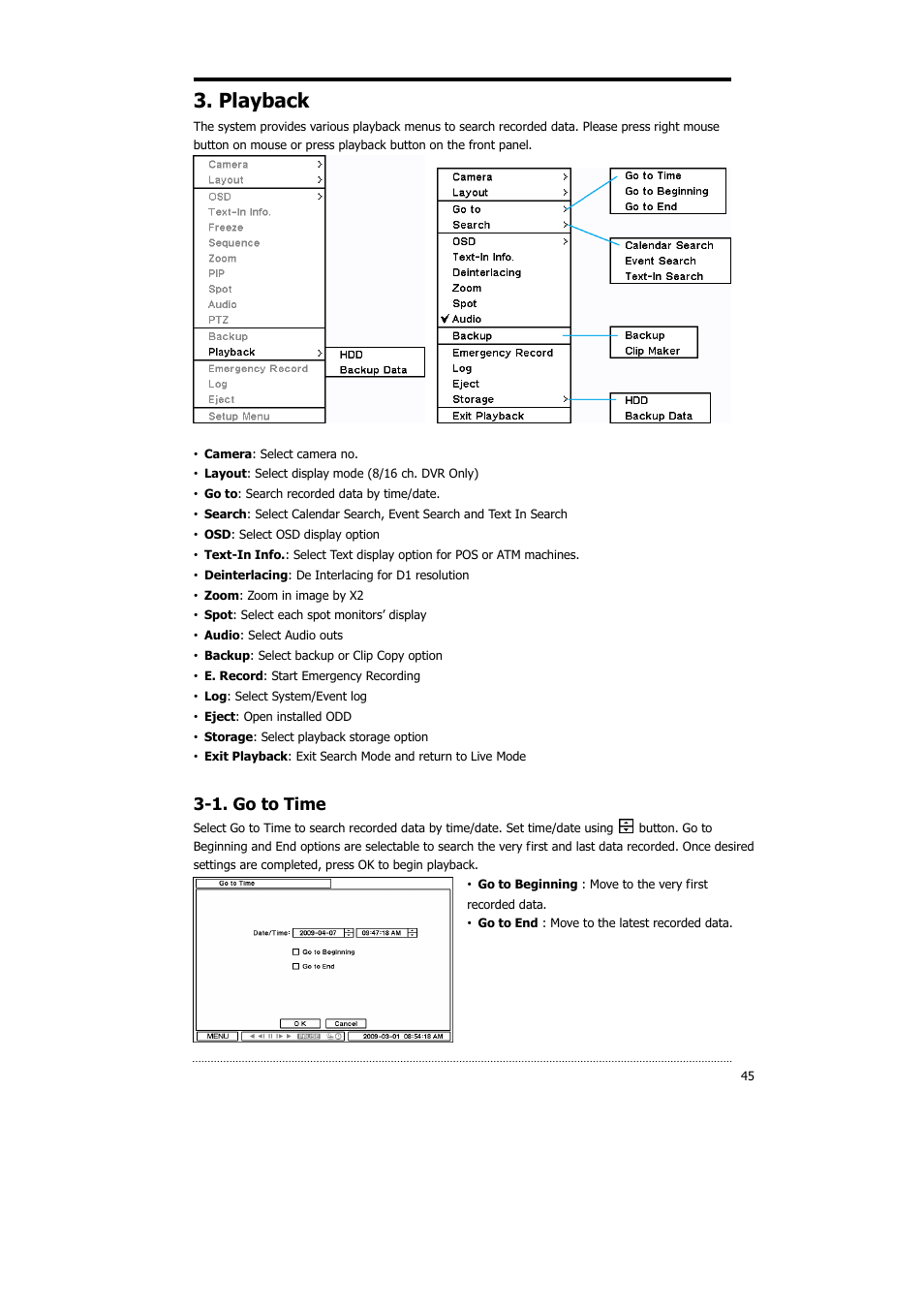 Playback, 1. go to time | CNB HDS4848DV User Manual | Page 45 / 59