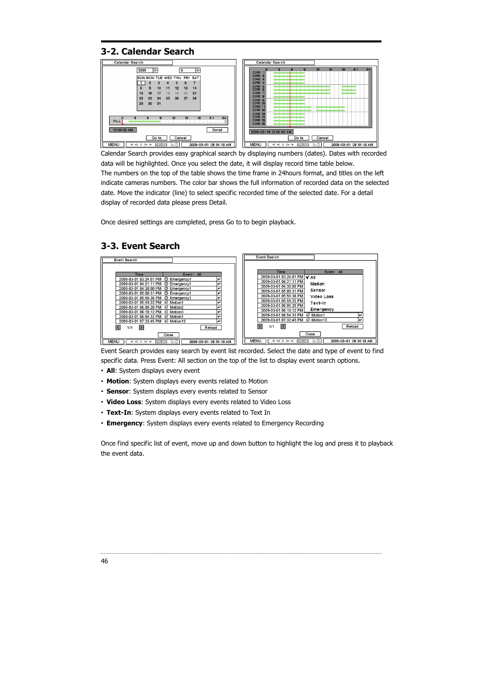 2. calendar search, 3. event search | CNB HDS4848DV User Manual | Page 46 / 59