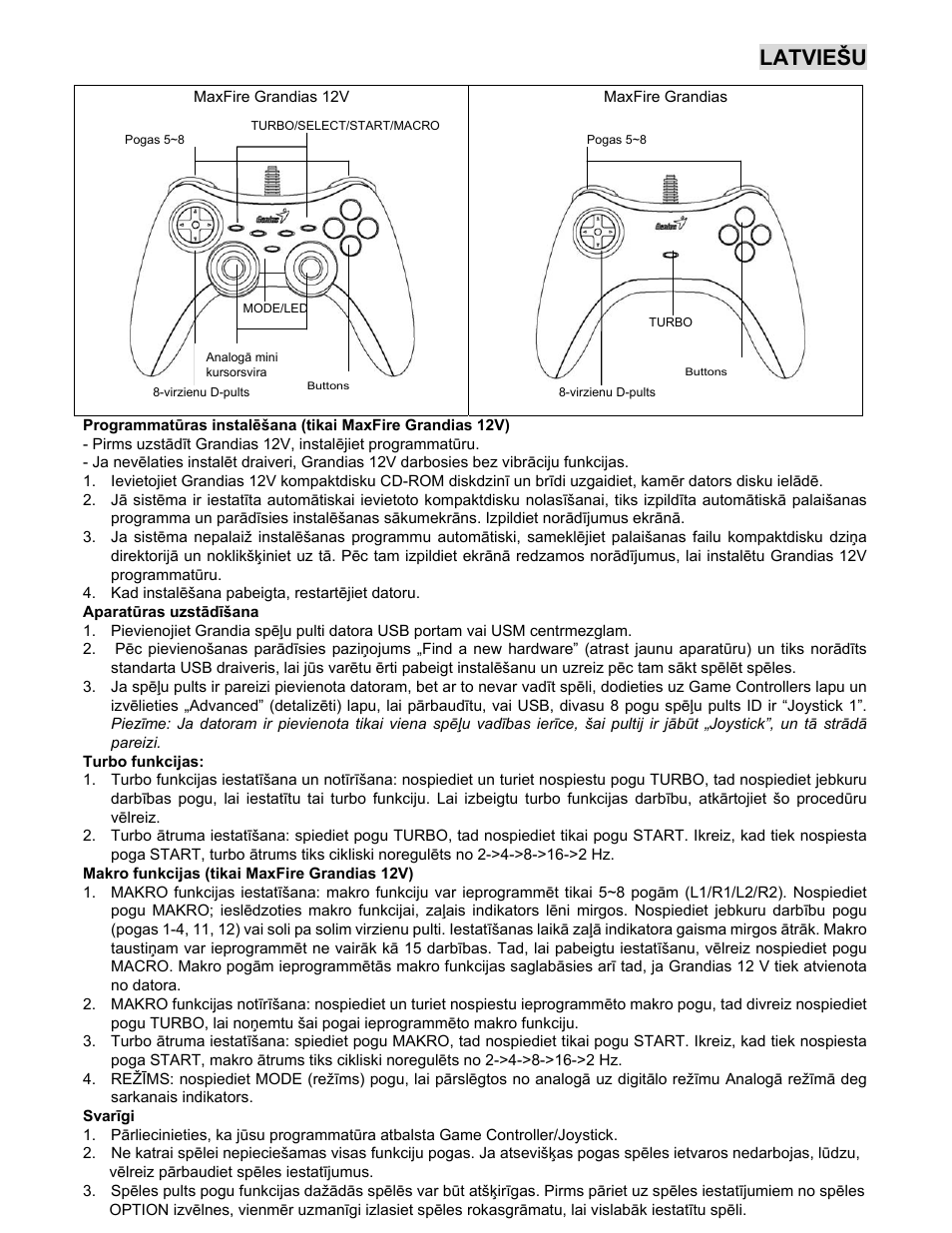 Latviešu | GENIUS MaxFire Grandias 12V User Manual | Page 5 / 22