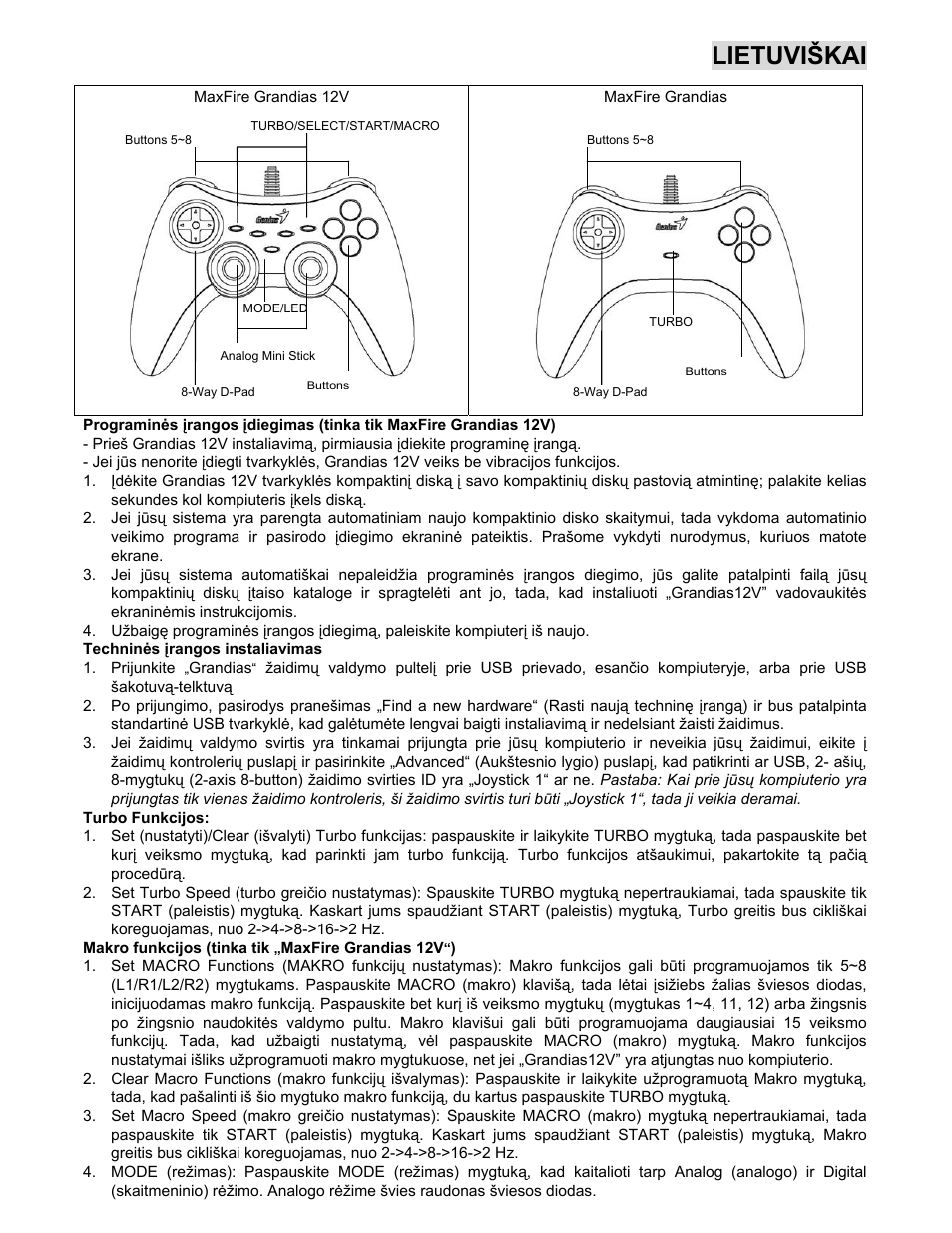 Lietuviškai | GENIUS MaxFire Grandias 12V User Manual | Page 6 / 22