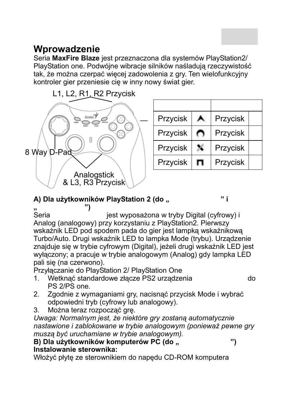 Blaze 2-pol.doc, Wprowadzenie, Polski | Ps2 pc | GENIUS MaxFire Blaze2 User Manual | Page 24 / 31