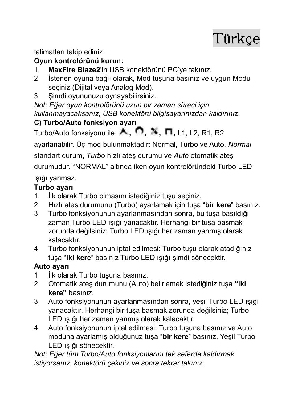 Türkçe | GENIUS MaxFire Blaze2 User Manual | Page 29 / 31