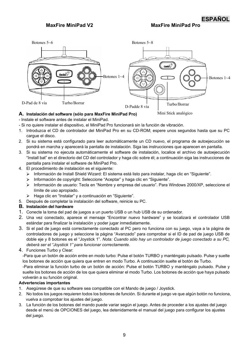 Español | GENIUS Maxfire MiniPad Pro User Manual | Page 10 / 22