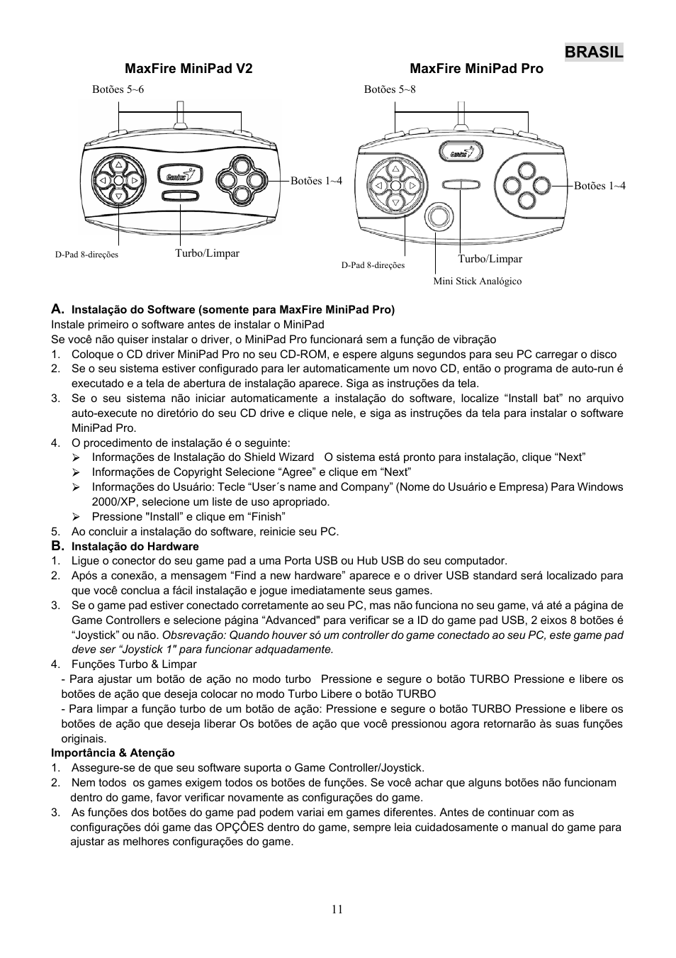 Brasil | GENIUS Maxfire MiniPad Pro User Manual | Page 12 / 22