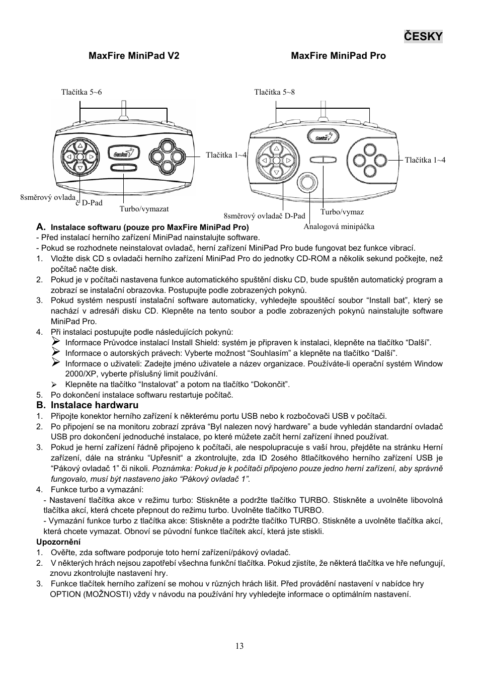 Česky | GENIUS Maxfire MiniPad Pro User Manual | Page 14 / 22