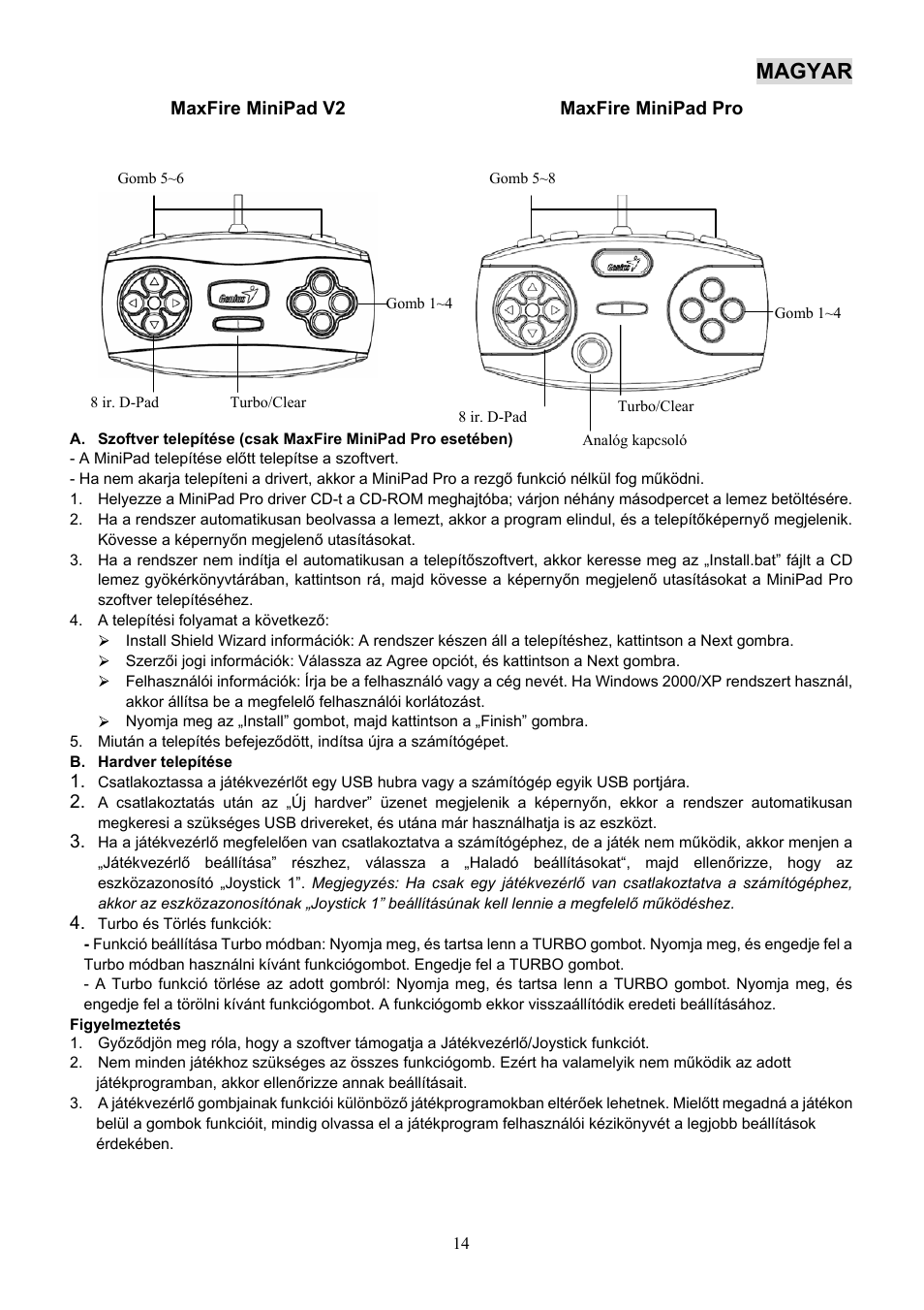 Magyar | GENIUS Maxfire MiniPad Pro User Manual | Page 15 / 22