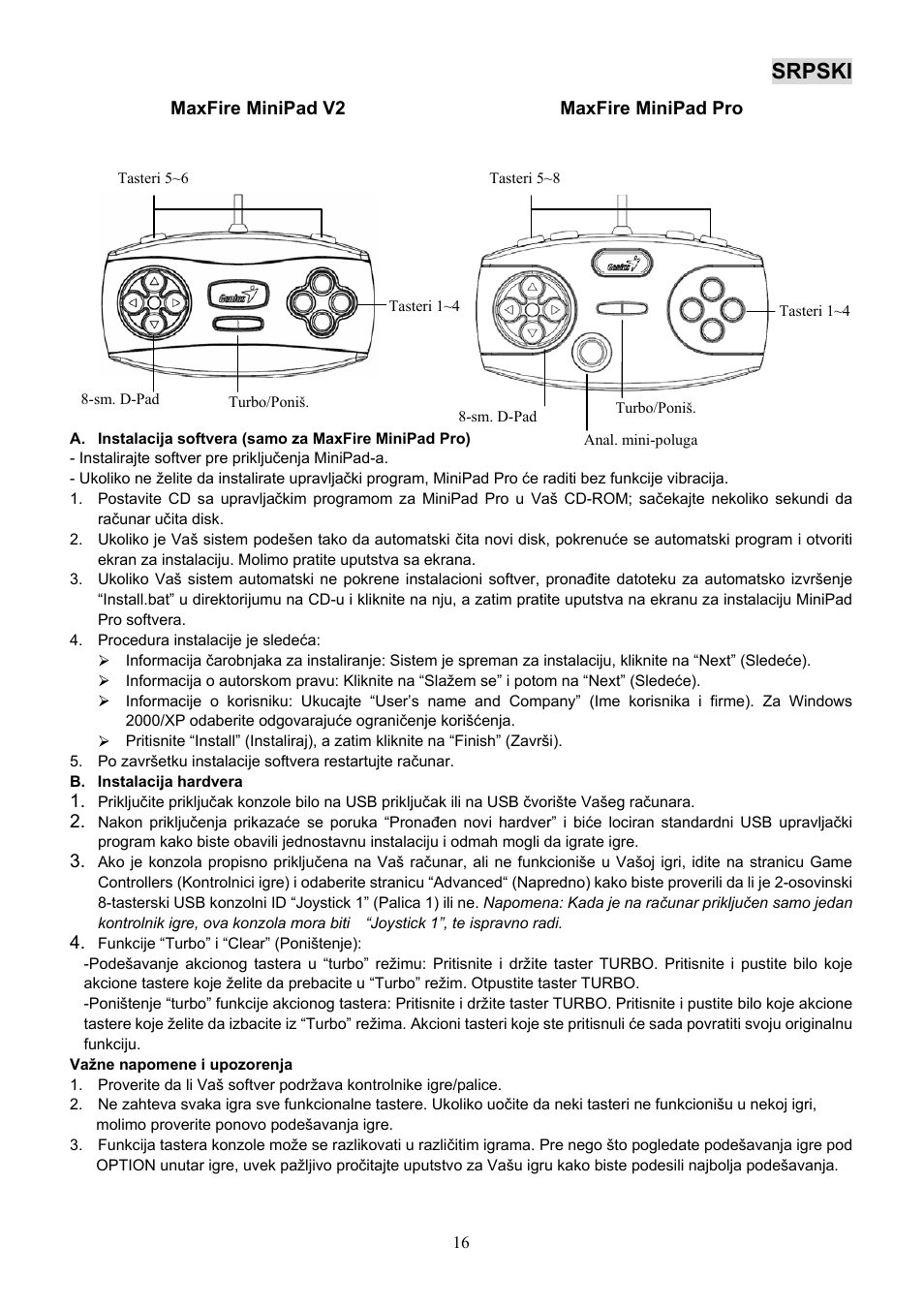 Srpski | GENIUS Maxfire MiniPad Pro User Manual | Page 17 / 22