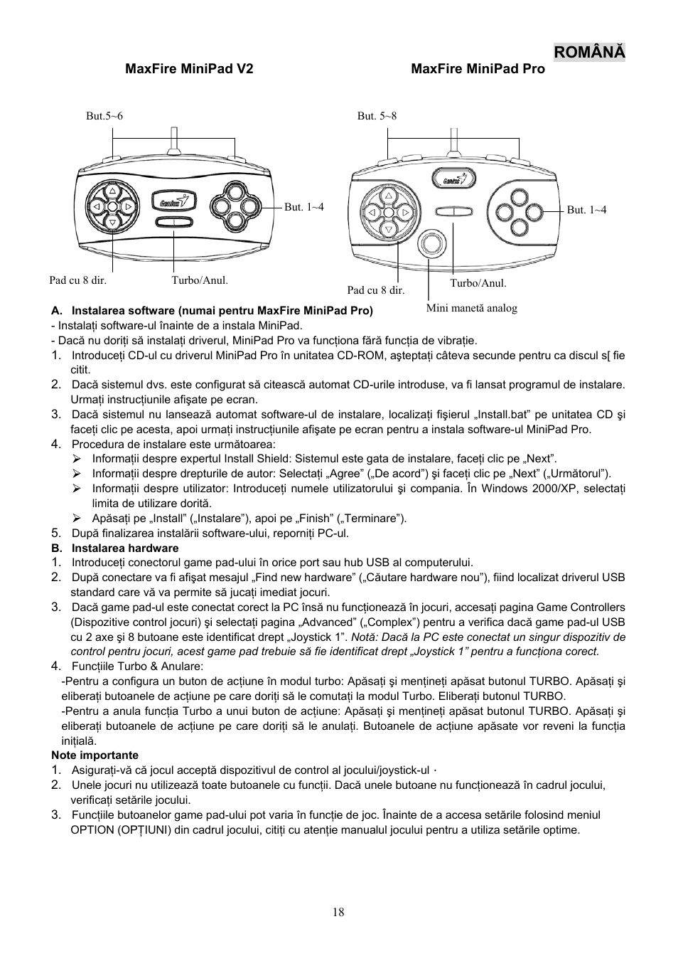 Română | GENIUS Maxfire MiniPad Pro User Manual | Page 19 / 22