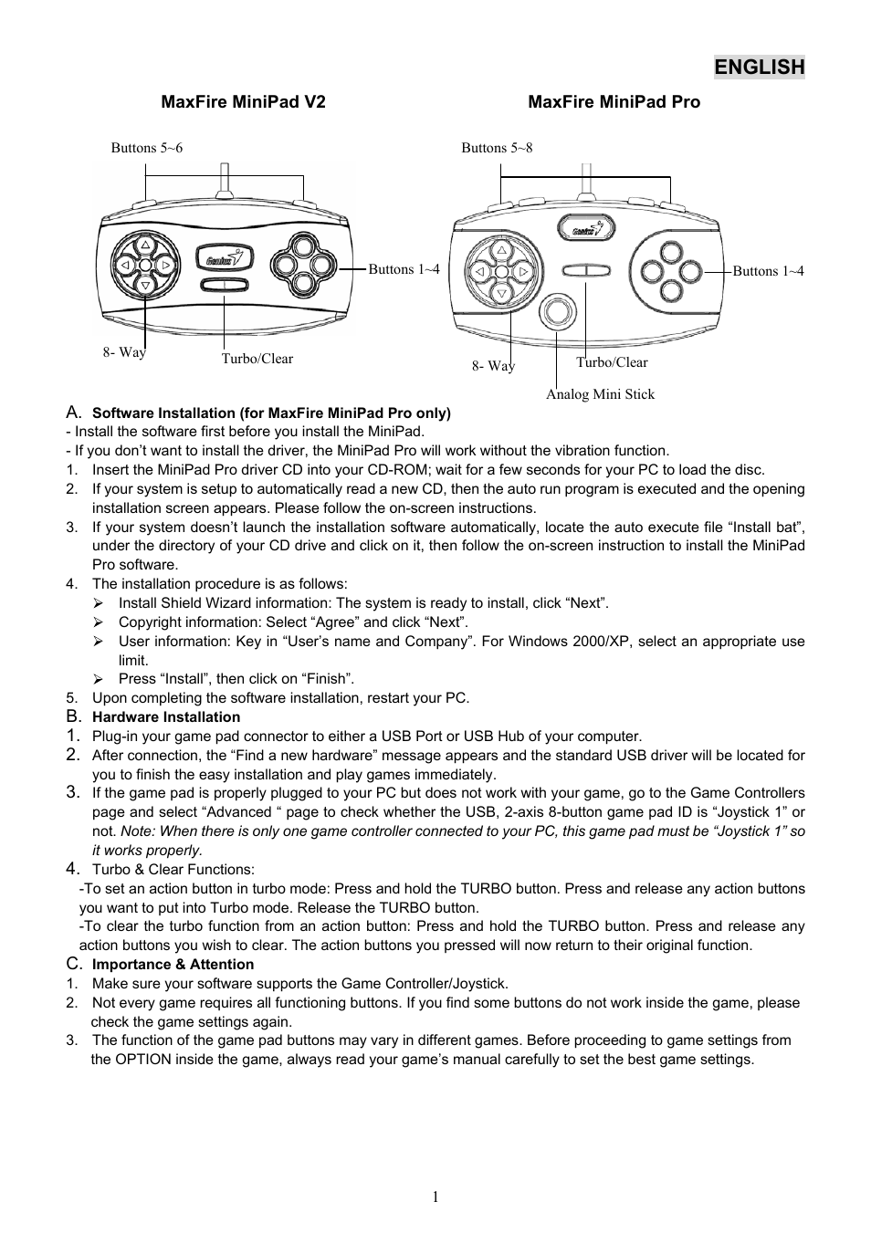 English | GENIUS Maxfire MiniPad Pro User Manual | Page 2 / 22