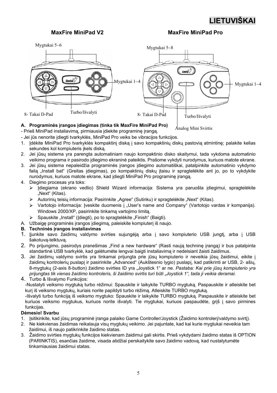 Lietuviškai | GENIUS Maxfire MiniPad Pro User Manual | Page 6 / 22