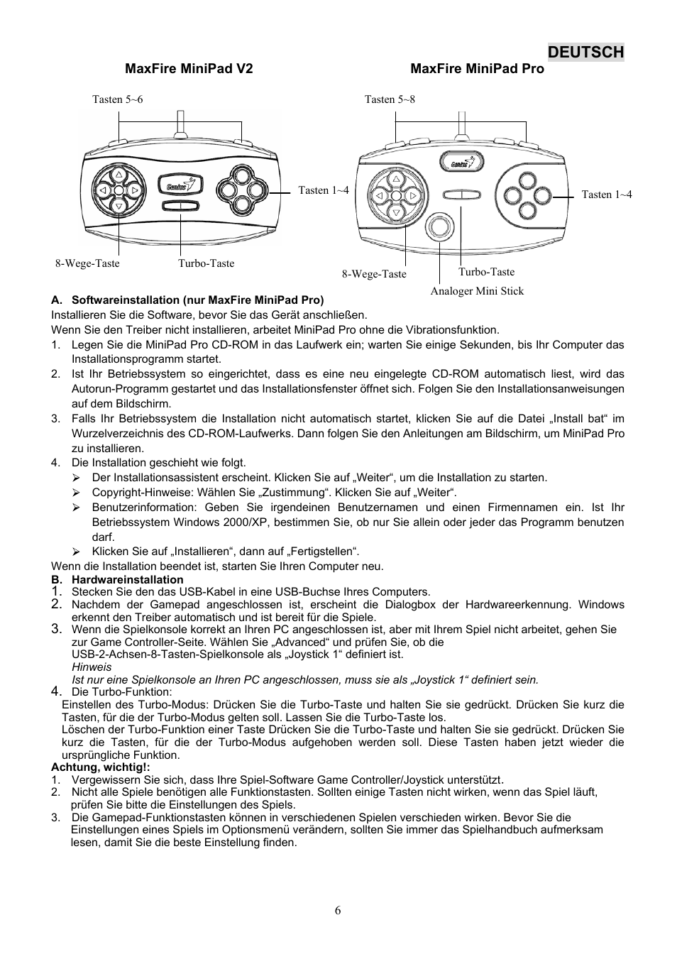 Deutsch | GENIUS Maxfire MiniPad Pro User Manual | Page 7 / 22
