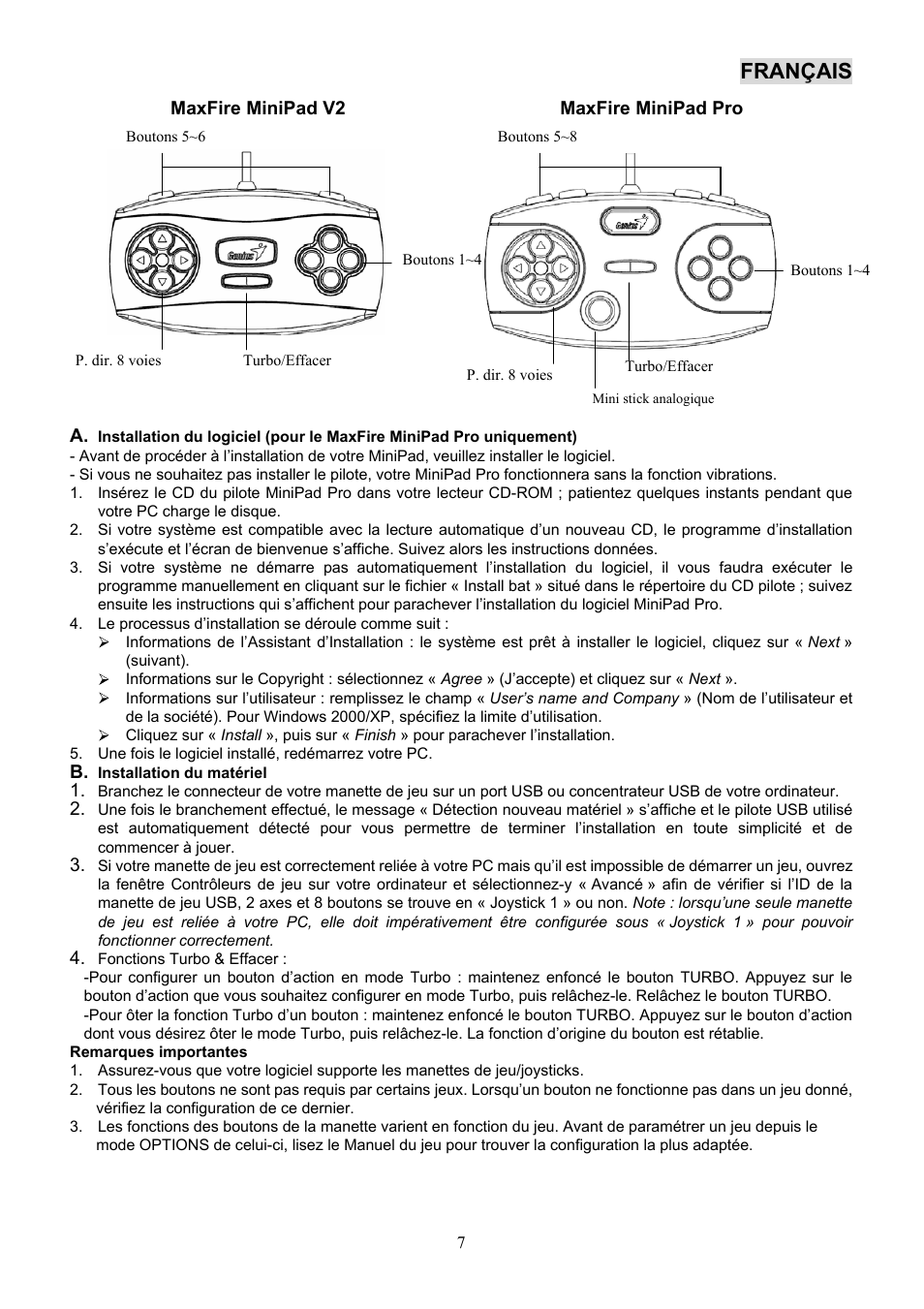 Français | GENIUS Maxfire MiniPad Pro User Manual | Page 8 / 22