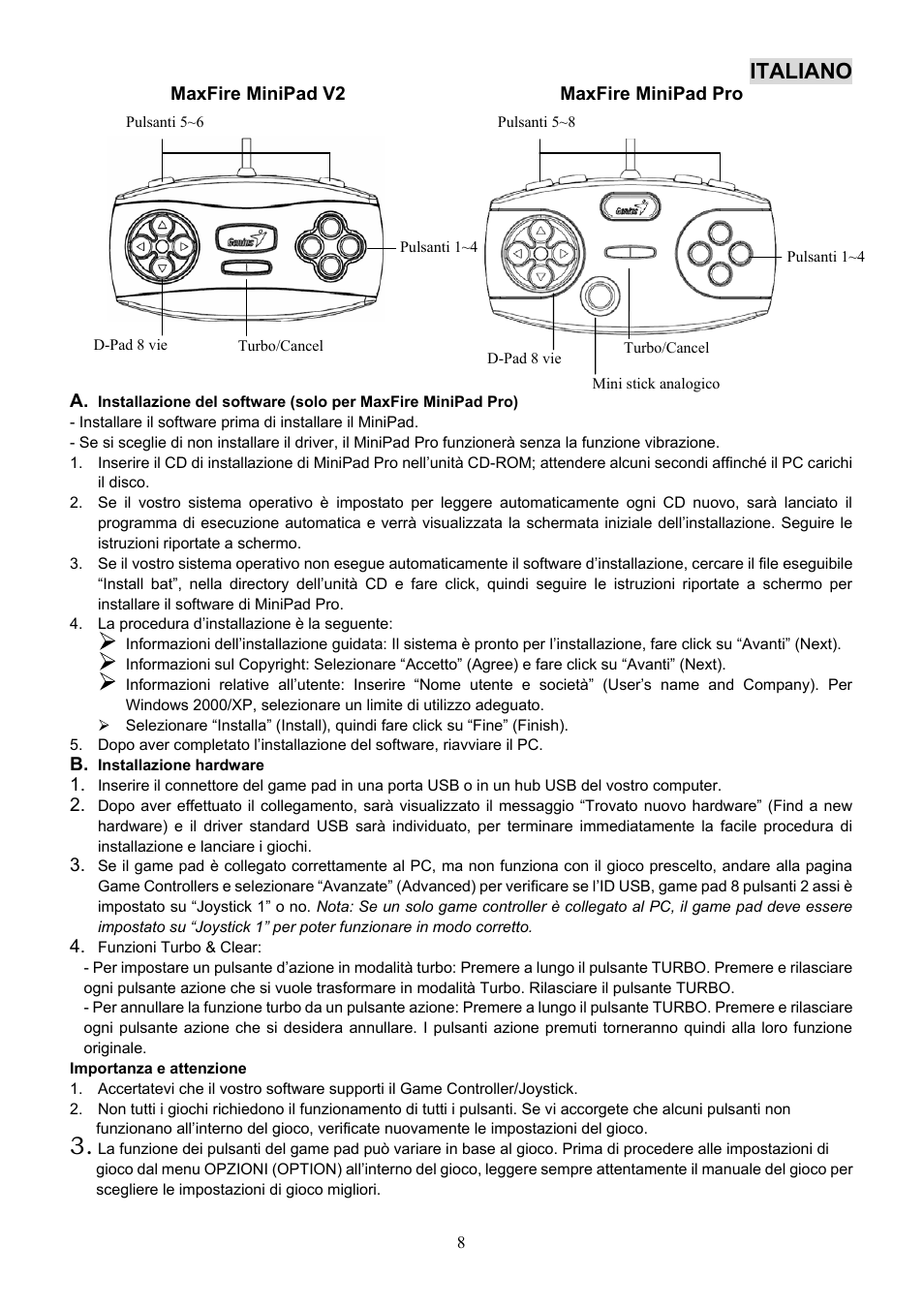 Italiano | GENIUS Maxfire MiniPad Pro User Manual | Page 9 / 22