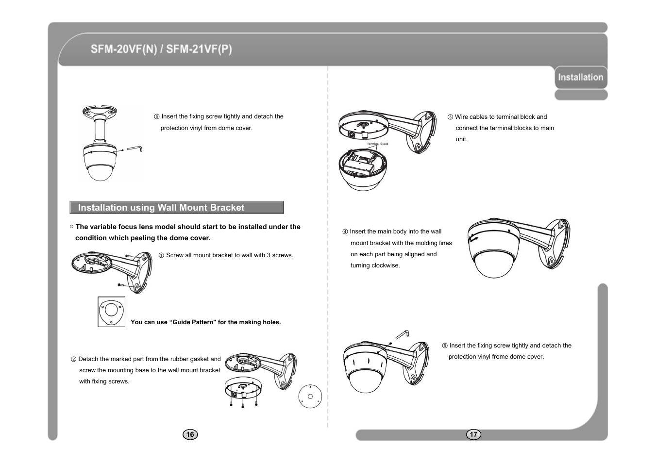 Installation using wall mount bracket | CNB SFM-21VF User Manual | Page 10 / 47