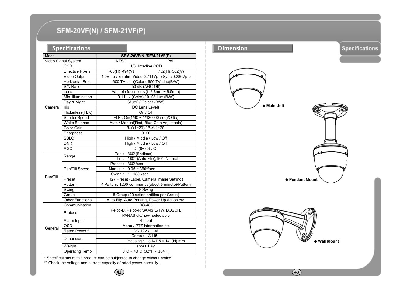 Specifications, Dimension | CNB SFM-21VF User Manual | Page 23 / 47