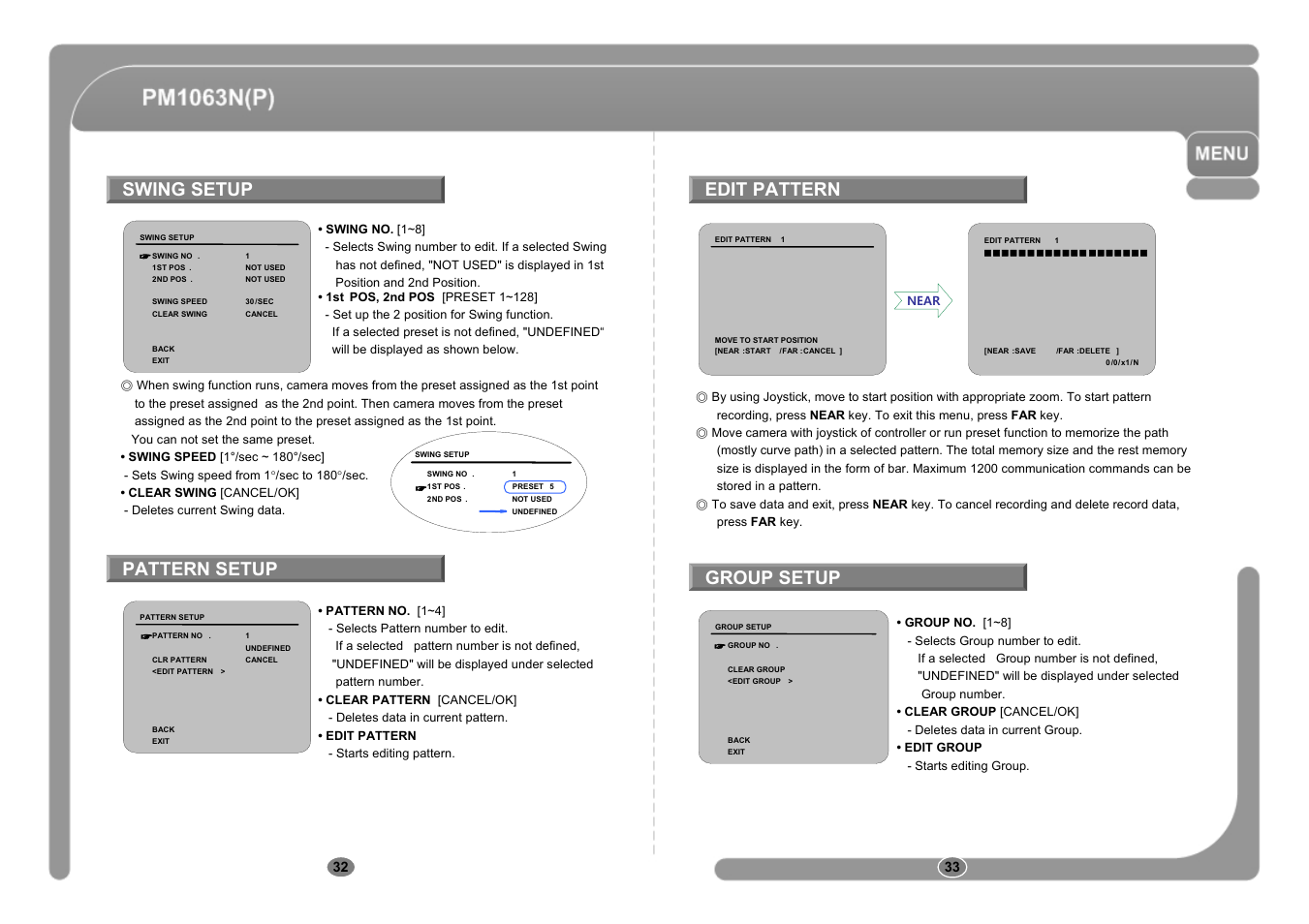 Swing setup pattern setup edit pattern group setup | CNB PM1063P User Manual | Page 17 / 48