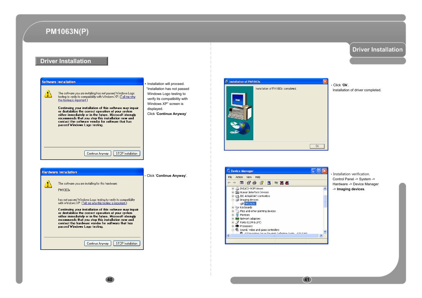 Driver installation | CNB PM1063P User Manual | Page 21 / 48