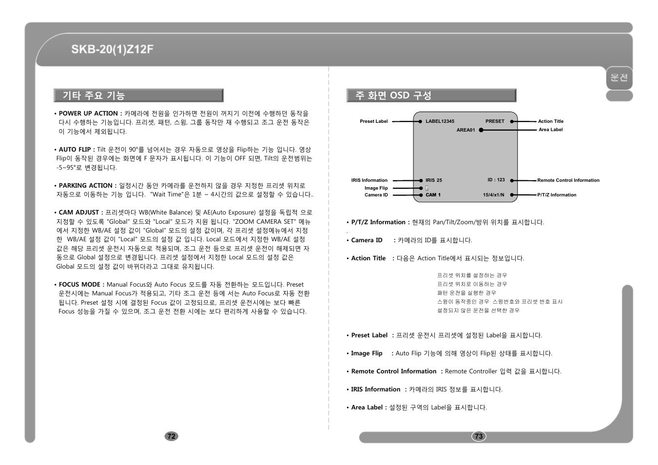 기타 주요 기능 주 화면 osd 구성 | CNB SKB-21Z12F User Manual | Page 37 / 50