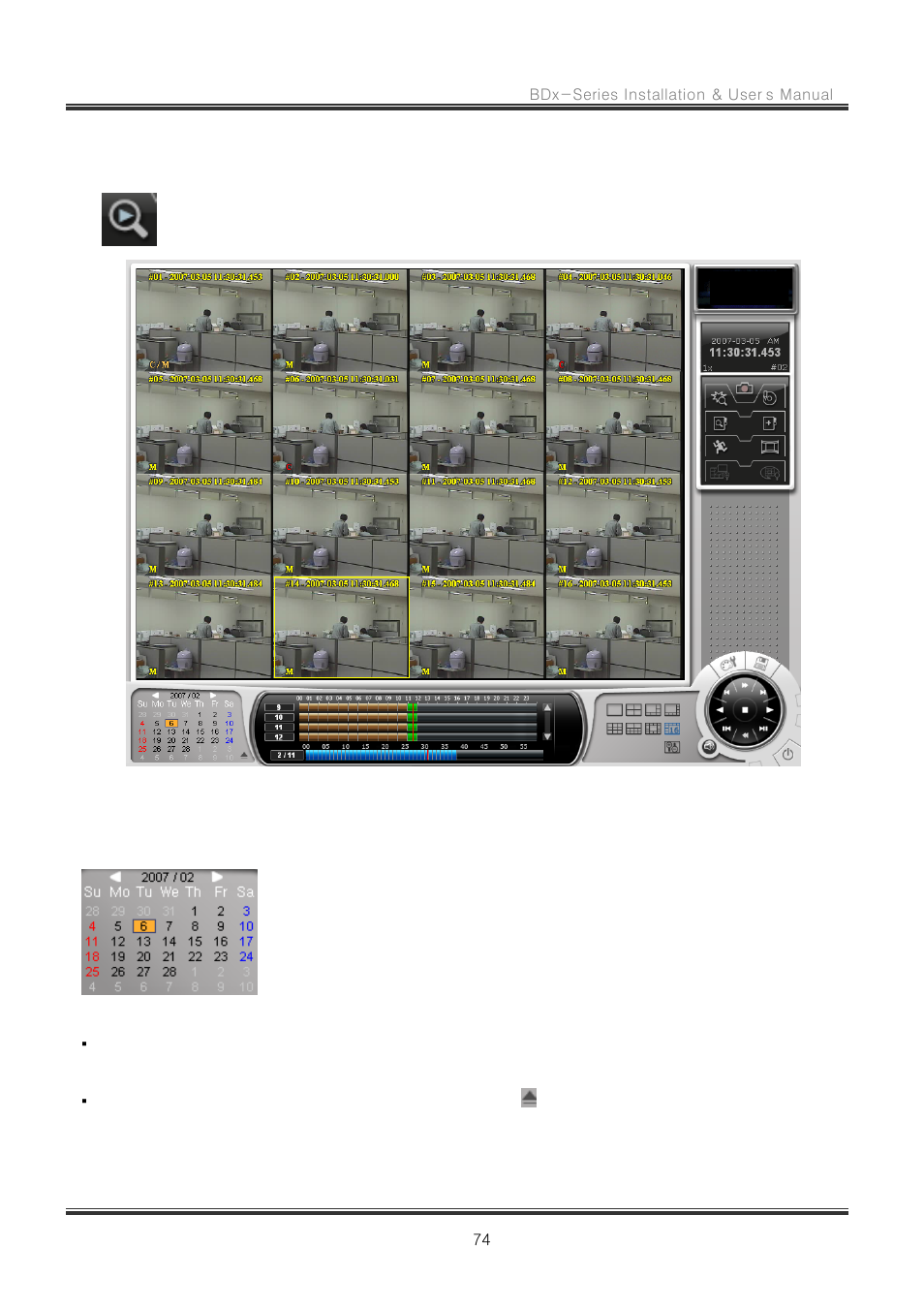 Search, 1 recording data playback, 1 selection of date, channel and time of playback | CNB RBDS4848 User Manual | Page 74 / 99