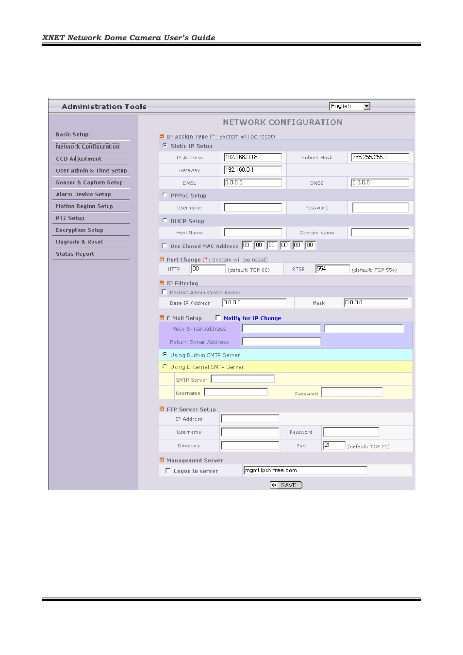 Network configuration | CNB ID2810PVF User Manual | Page 20 / 44