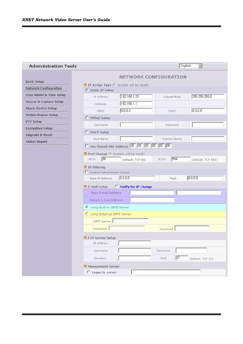 Network configuration | CNB INS1000 User Manual | Page 20 / 44