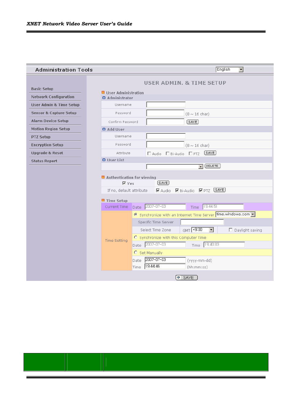 User admin & time setup | CNB INS1000 User Manual | Page 23 / 44