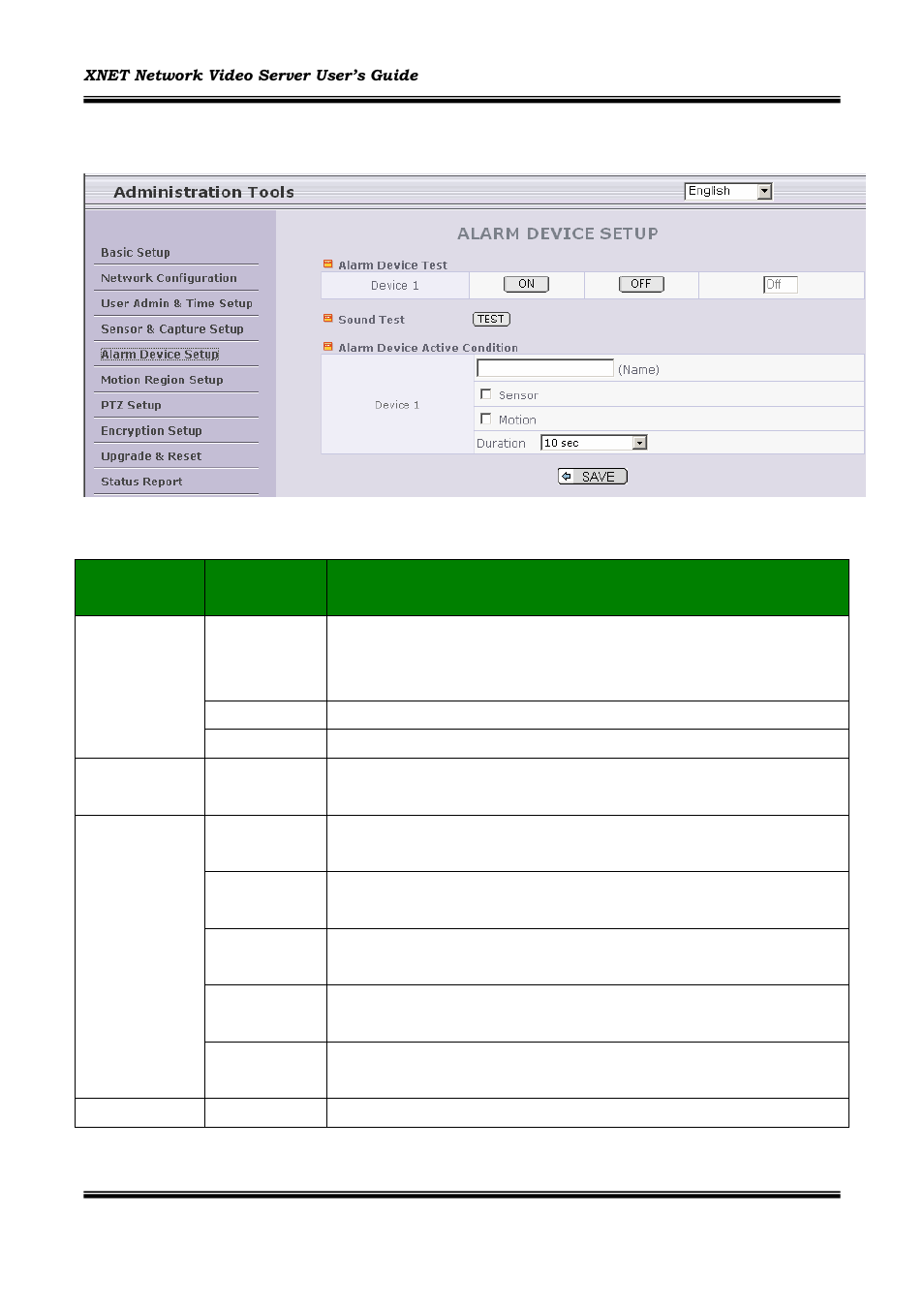 Alarm device setup | CNB INS1000 User Manual | Page 28 / 44