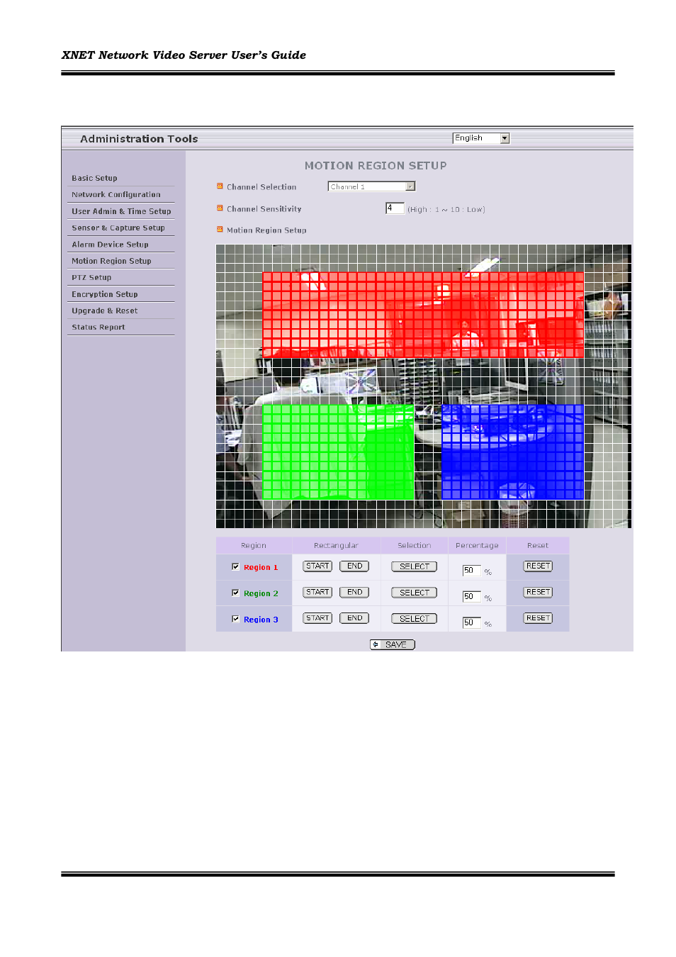 Motion region setup | CNB INS1000 User Manual | Page 29 / 44