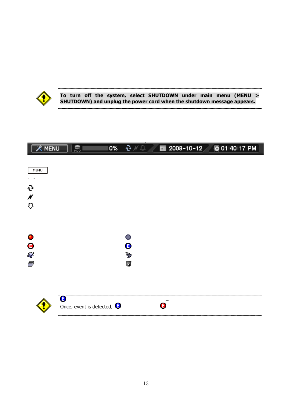 3. start the system, 4. menu bar, 5. display icons | CNB HDF1212 User Manual | Page 13 / 58