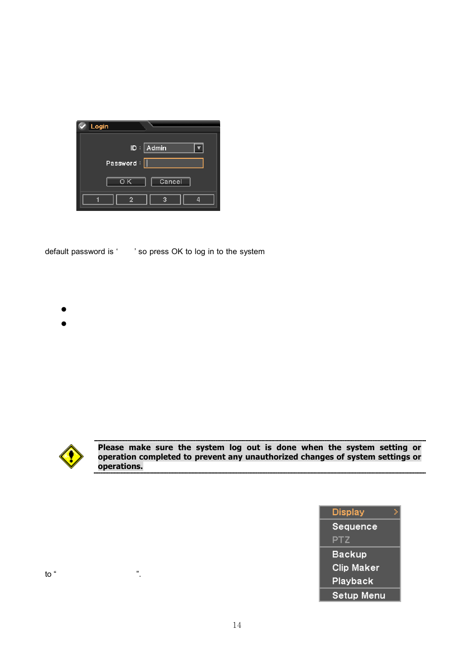 6. user or admin login, 7. the main menu, 8. contextual menu | CNB HDF1212 User Manual | Page 14 / 58