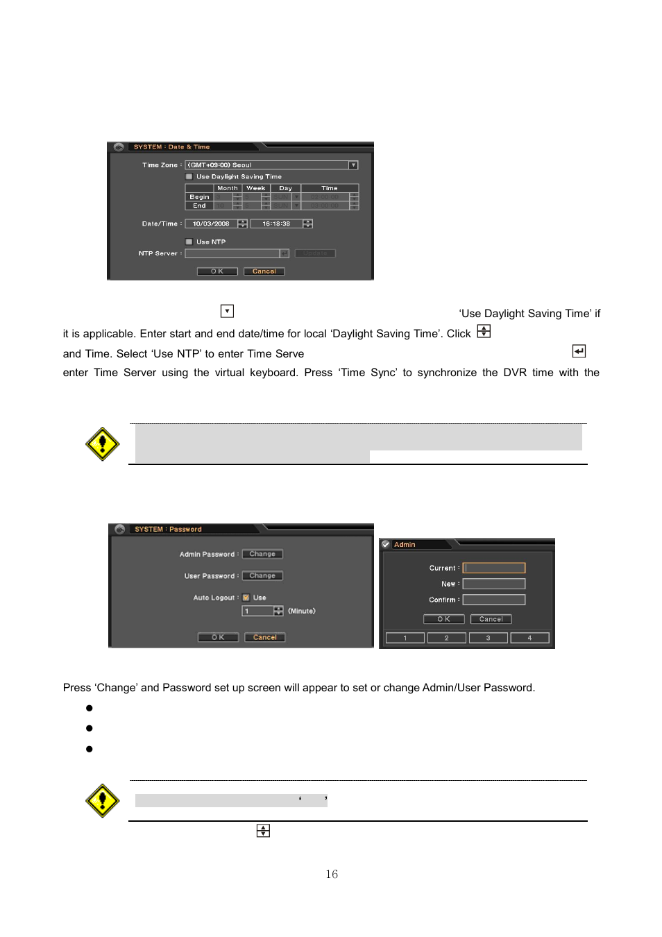 1-2. menu > system > data & time, 1-3. menu > system > password | CNB HDF1212 User Manual | Page 16 / 58