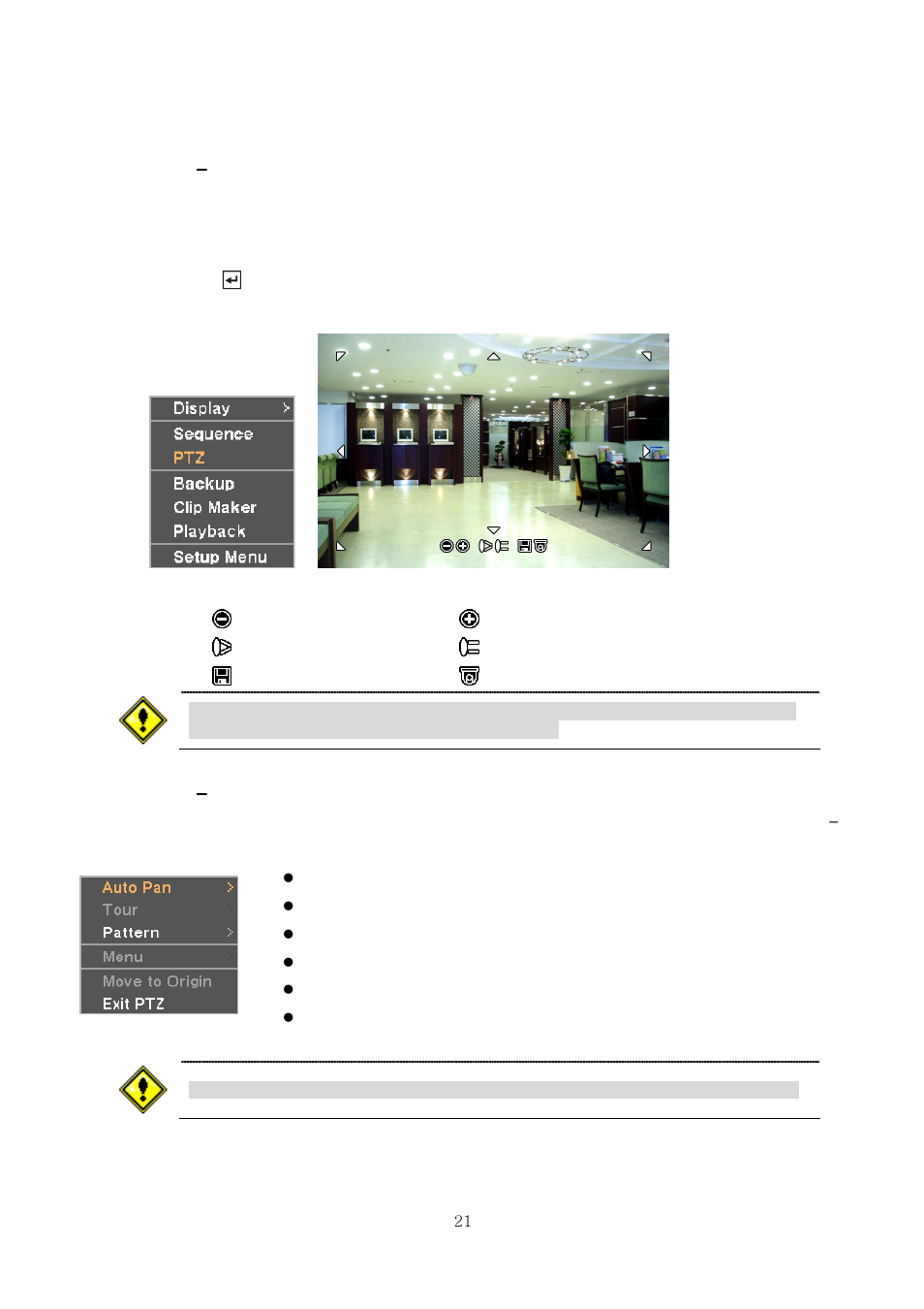 Ptz control – basic, Ptz control – extra | CNB HDF1212 User Manual | Page 21 / 58