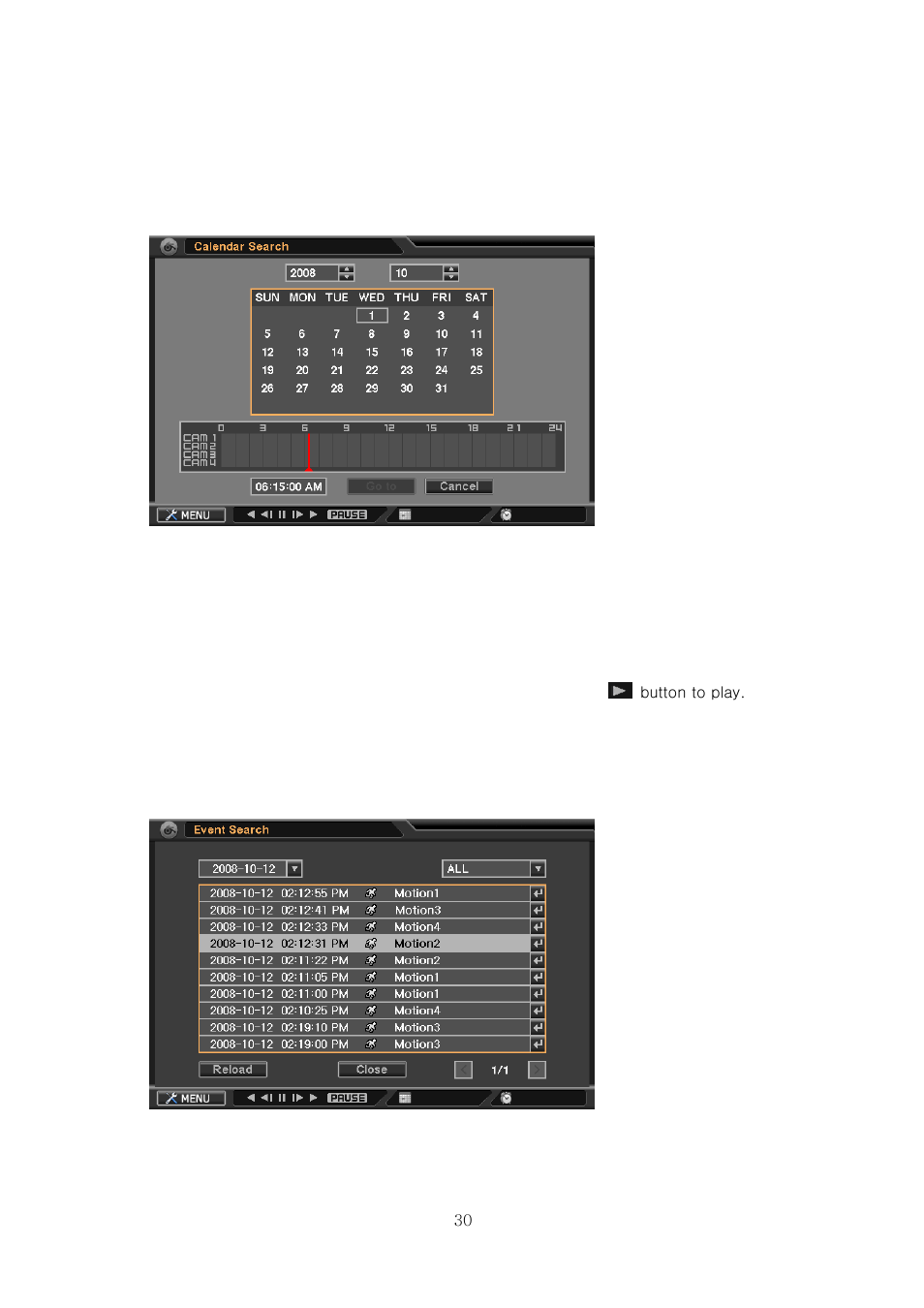 2-2. calendar search, 2-3. event search | CNB HDF1212 User Manual | Page 30 / 58