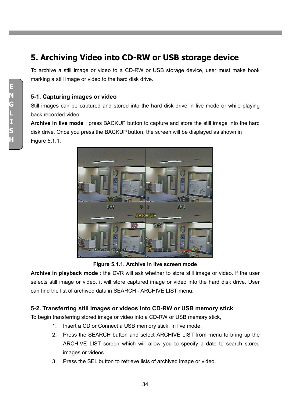 Archiving video into cd-rw or usb storage device | CNB SDF1212CD User Manual | Page 34 / 115