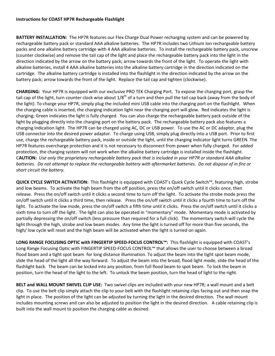 Coast HP7R Rechargeable User Manual | 2 pages